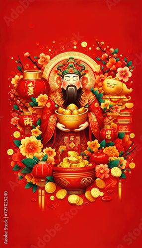 Opulent Chinese New Year Prosperity God Illustration