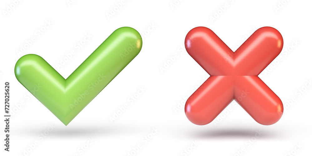 Green correct and red incorrect sign 3D