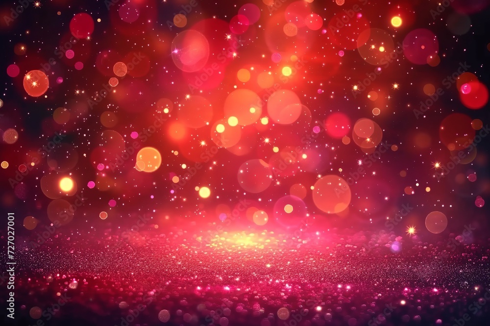 Abstract Red Christmas Background Featuring Shimmering Golden Glitter and Stars, Embellished with a Vintage Colors Effect. Made with Generative AI Technology
