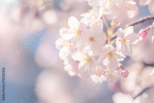 Realistic illustration of Japanese Sakura blossom. Macro photography of Japanese cherry tree