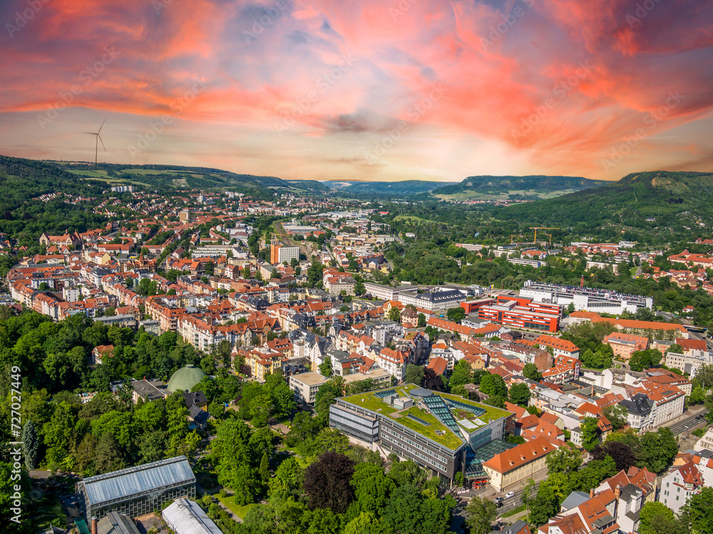 View over the city of Jena in Thuringia from the air
