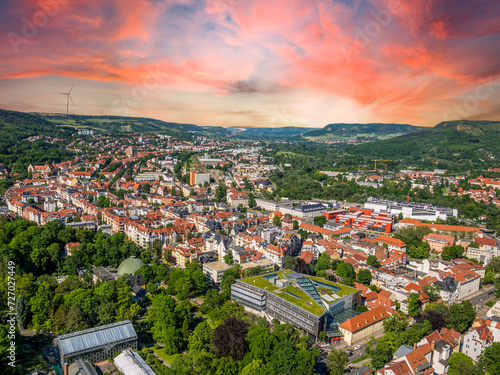 View over the city of Jena in Thuringia from the air