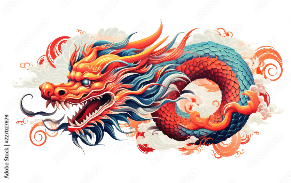 Chinese Knot with Fire-Breathing Dragon Isolated on transparent background.