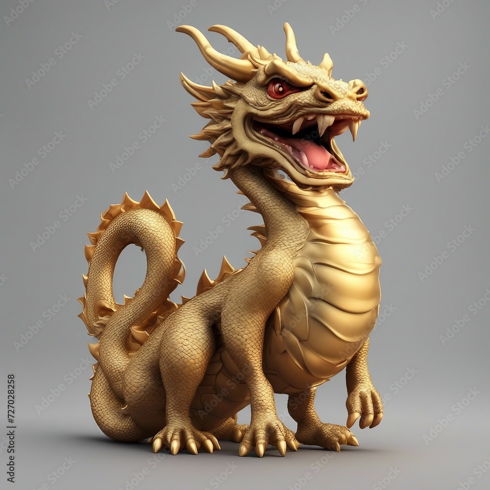 An Aggressive Golden Dragon Standing with background. Happy Chinese New Year 2024. An Aggressive Golden Dragon Standing with background. Happy Chinese New Year 2024.