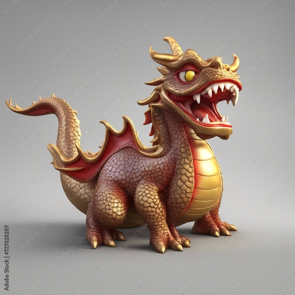 Obraz premium An Aggressive Golden Dragon Standing with background. Happy Chinese New Year 2024.