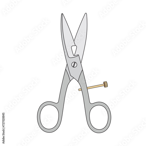 Kids drawing Cartoon Vector illustration button hole scissors Isolated in doodle style
