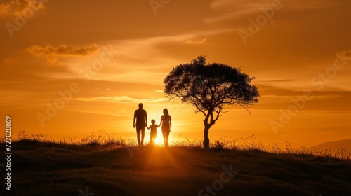 Family Silhouette Against a Breathtaking Sunset, Capturing the Essence of Togetherness and the Beauty of Nature