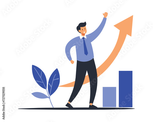 Business man with presentation graph. Vector.