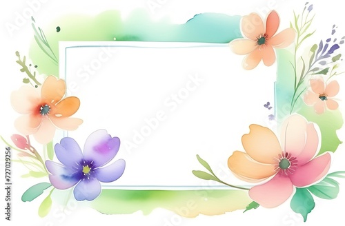 Lovely postcard from March 8th. Abstract floral background with frame and place for text. Watercolor drawing. Greeting card with spring flowers. Congratulations on the holiday