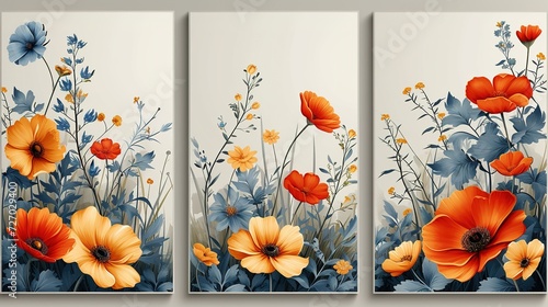 Spring abstract vector backgrounds with flowers, green branches and leaves. Art illustration for card, banner, invitation, social media post, poster, mobile apps, advertising, generative ai,