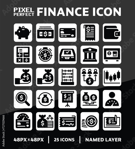 Solid Glyphs Finance Icon Collection with Pixel Perfect for User Interface