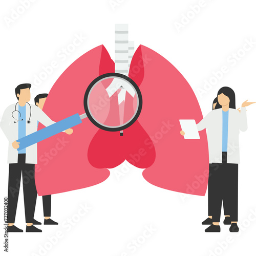 Lung inspection concept. Pulmonology of human vector illustration for website, app, banner. . Fibrosis, tuberculosis, pneumonia, cancer, lung diagnosis doctors treat, scan lungs.

