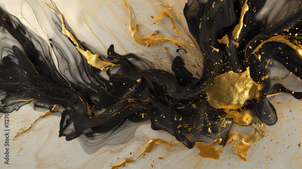 Abstract Background with Gold Black Waves