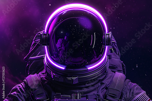 Close-up image of astronaut and helmet in outer space, World Space Day 3D rendering scene illustration photo