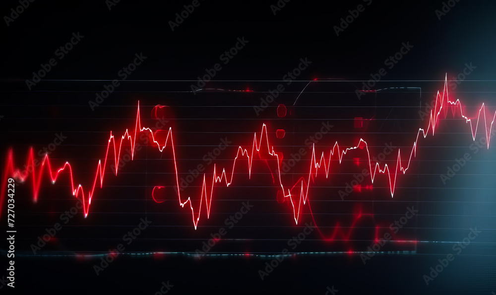 Obraz premium Red stock chart and ticker symbol on black background