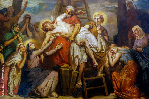 Fresco in Saint Philippe du Roule catholic church, Paris. Descent from the cross