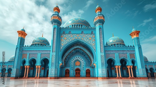 the ornamen mosque in blue background , generative ai, photo