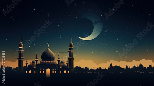 vector illustration of Ramadan Kareem ( Greetings for Ramadan) background with Islamic Mosque , generative ai © mangsi
