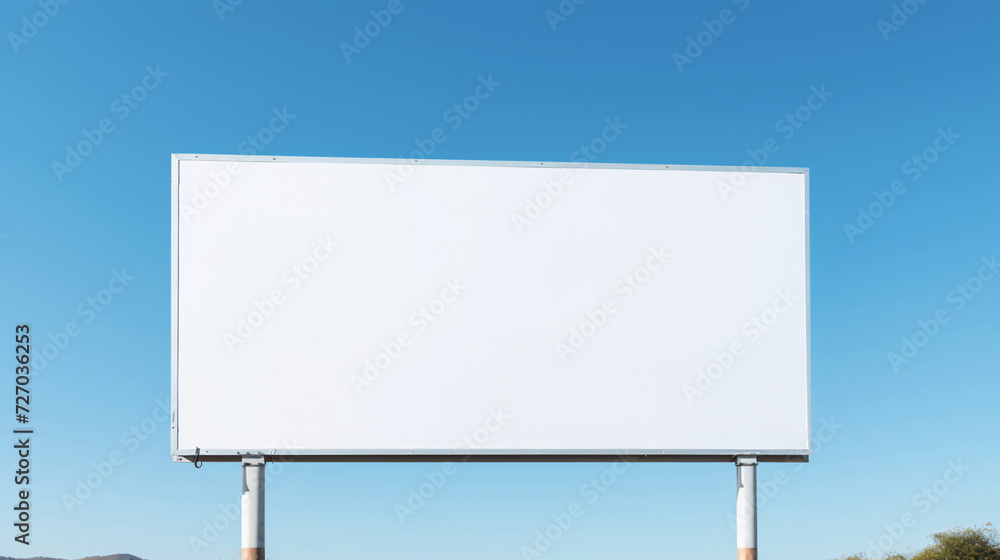 Obraz premium Blank white horizontal billboard on city background during daytime, front view, mockup, advertising concept