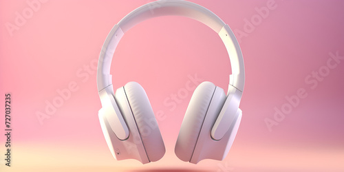 Modern white headphones on pink background Stylish White Headphones Against Pink wall background Ai Generative