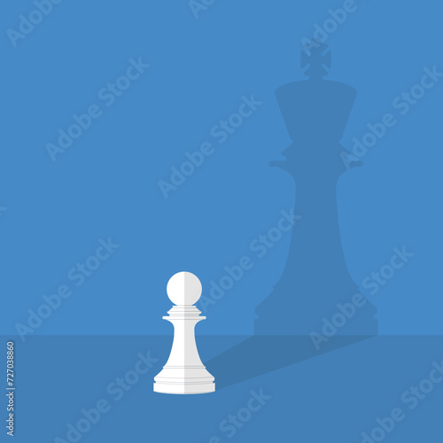 Dream big. Vector chess pawn with shadow of the king 