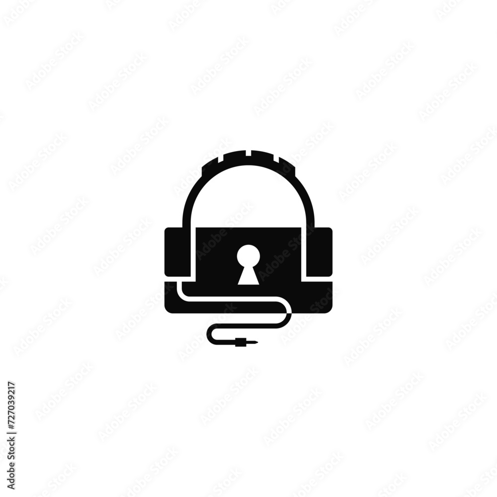 Music headphones and padlock logo design combination. Music headphones and padlock logo design combination.