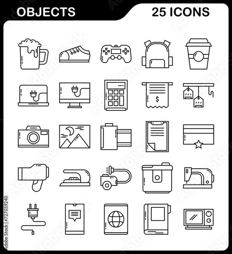 everyday objects icons in simple, line style