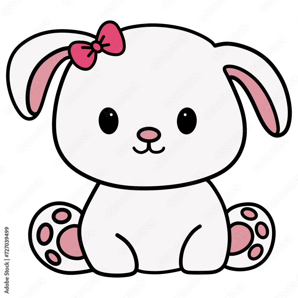 Cute white cartoon little dog with pink ribbon illustration Cute white cartoon little dog with pink ribbon illustration