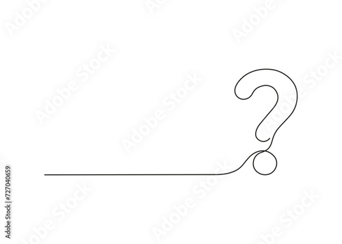 Question mark, one line continuous drawing. Simple minimalism design style, linear background with question sign. Help, ask, support, FAQ. Vector outline