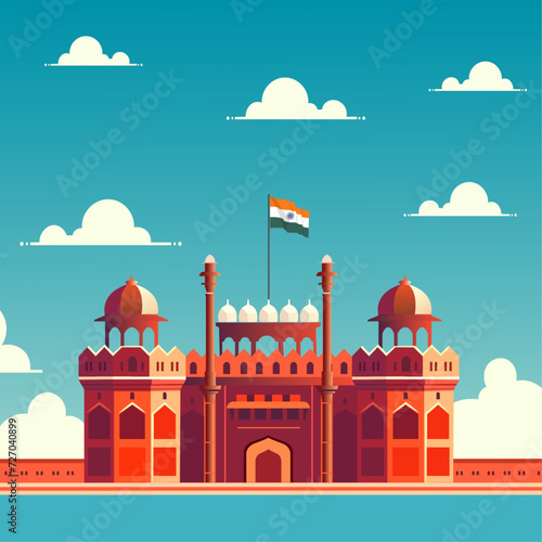 Indian Flag flying over the Red Fort at Delhi