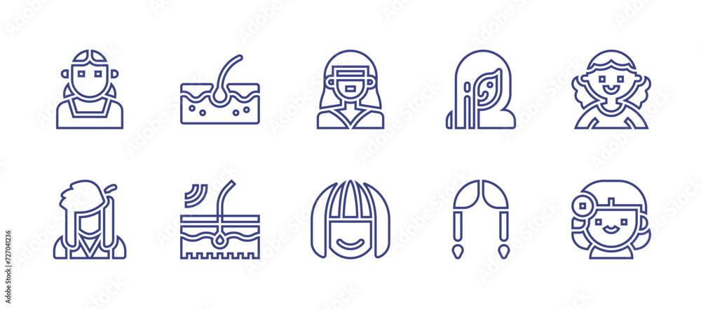 Hair line icon set. Editable stroke. Vector illustration. Containing hair loss, girl, laser, hair, woman, mother, wig, rocker.