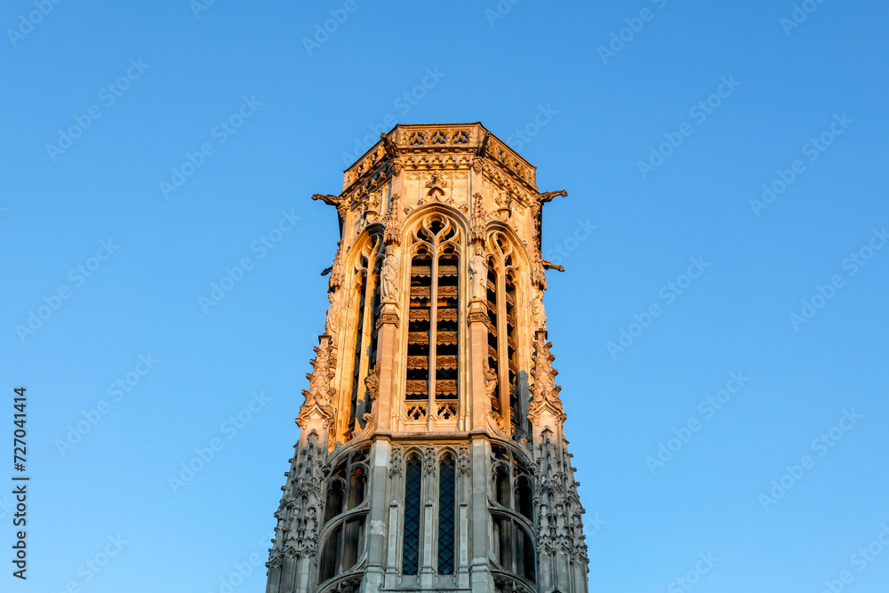 Saint-Germain-l'Auxerrois catholic church spire, Paris, France - obrazy, fototapety, plakaty 