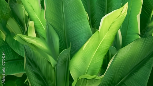 green palm leaves with glowing light in the background. Banner. Banana leaves. Bali style
