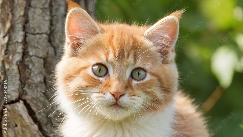 Cute cat in a green meadow; sweet flowers create a pretty spring wallpaper. Cute cat in a green meadow; sweet flowers create a pretty spring wallpaper.