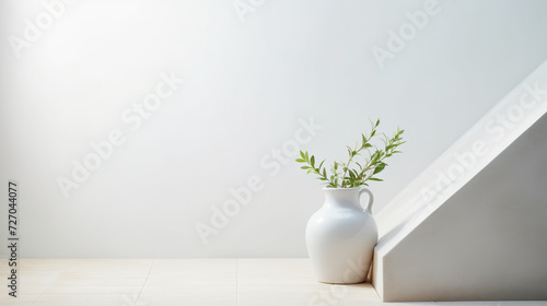  a white vase with flowers on the table, set against a simplicity refined minimalistic background