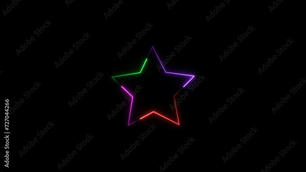 Neon light star frame blue color rotation 90 degree. abstract black background 4k illustration. Neon light star frame blue color rotation 90 degree. abstract black background 4k illustration.