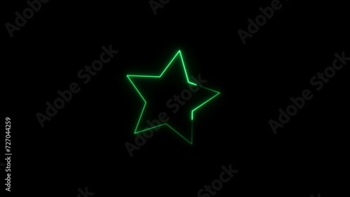 Neon light star frame turquoise color rotation 90 degree. abstract black background 4k illustration.