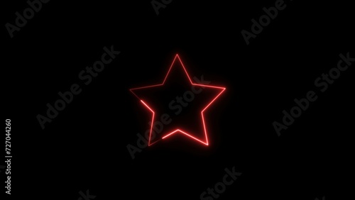 Neon light star frame red color rotation 90 degree. abstract black background 4k illustration.