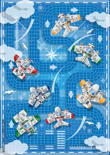 Airplane racing track. Board game. Vector illustration.