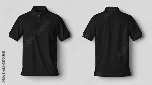 A sleek and versatile black polo shirt template that is perfect for showcasing your designs. This blank mockup features a front and back view, allowing you to present your creative concepts