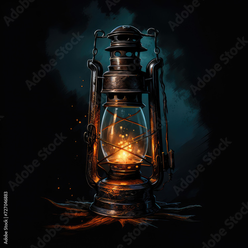 Old lantern in the forest for camping at night