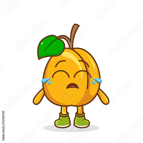 Cute funny crying sad apricot fruit character.