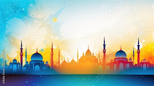 3d render of isolated Islamic background with ramadan lantern, crescent and golden pedestal. Mockup for greeting cards for ramadan kareem, mawlid, iftar, isra miraj, eid al fitr adha. 3D Illustration,