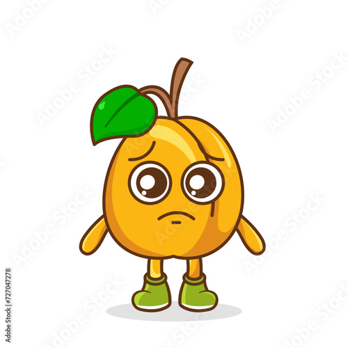 Cute sad apricot fruit character, apricot character with sad emotion, face, depressive eyes