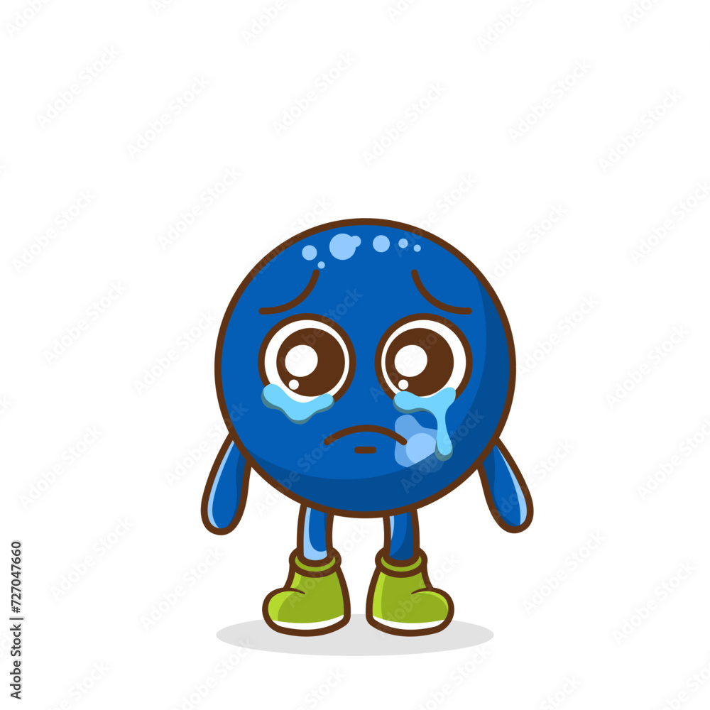 Funny crying emoticon. blueberry character with tears in eyes Funny crying emoticon. blueberry character with tears in eyes