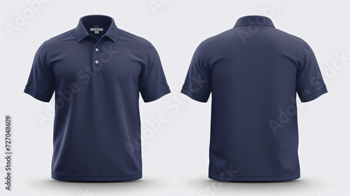 A versatile and stylish dark blue polo shirt mockup that is perfect for showcasing your designs. This blank front and back polo shirt template allows you to customize it to fit any brand or photo