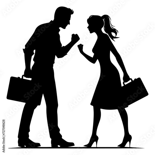minimal Angry husband and wife couple quarreling, black color vector silhouette