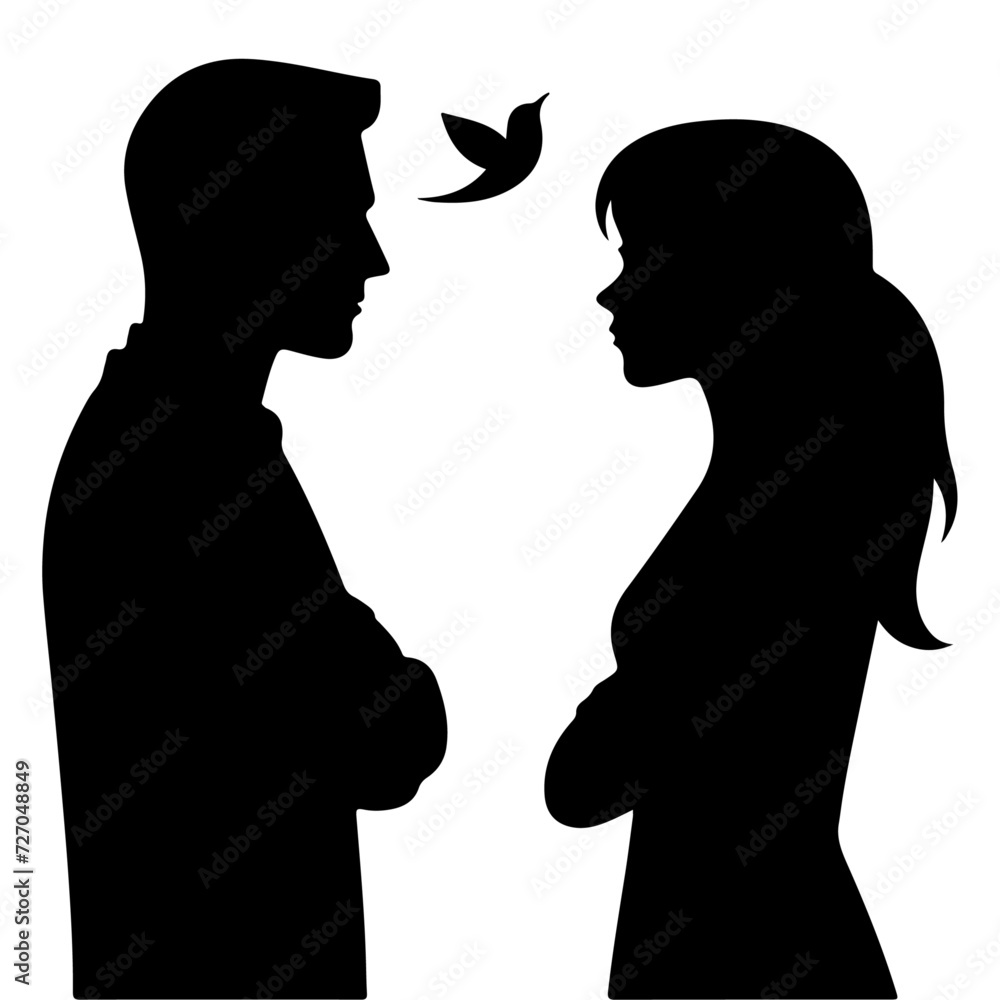 minimal Angry husband and wife couple quarreling, black color vector silhouette