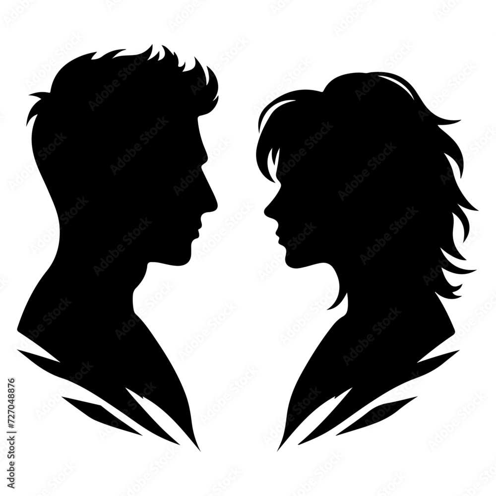 minimal Angry husband and wife couple quarreling, black color vector silhouette