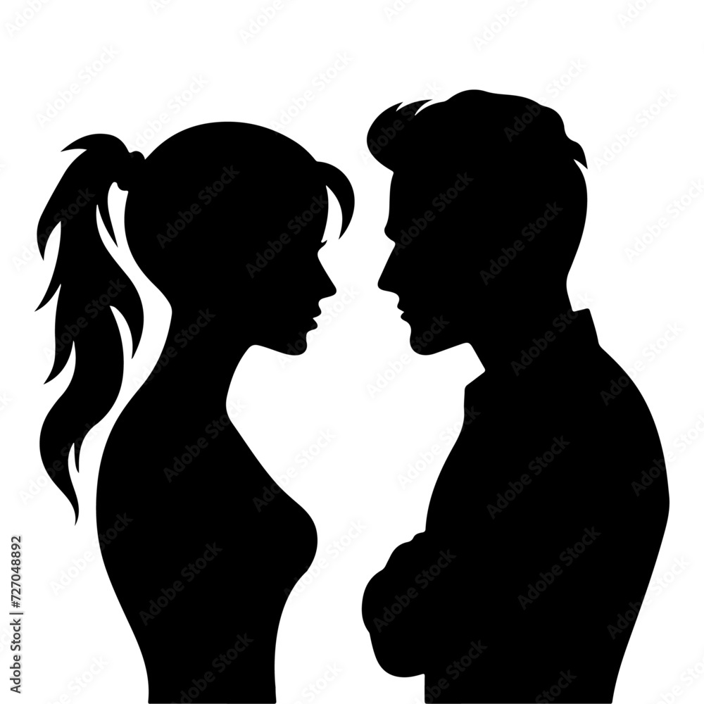 minimal Angry husband and wife couple quarreling, black color vector silhouette